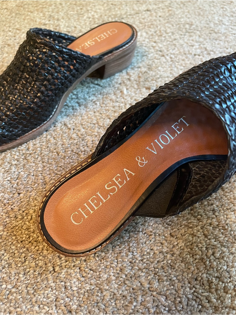 Chelsea & Violet Auggie Woven Leather Black Slip-On Mules Sz: 6.5 Coastal chic - Picture 8 of 9